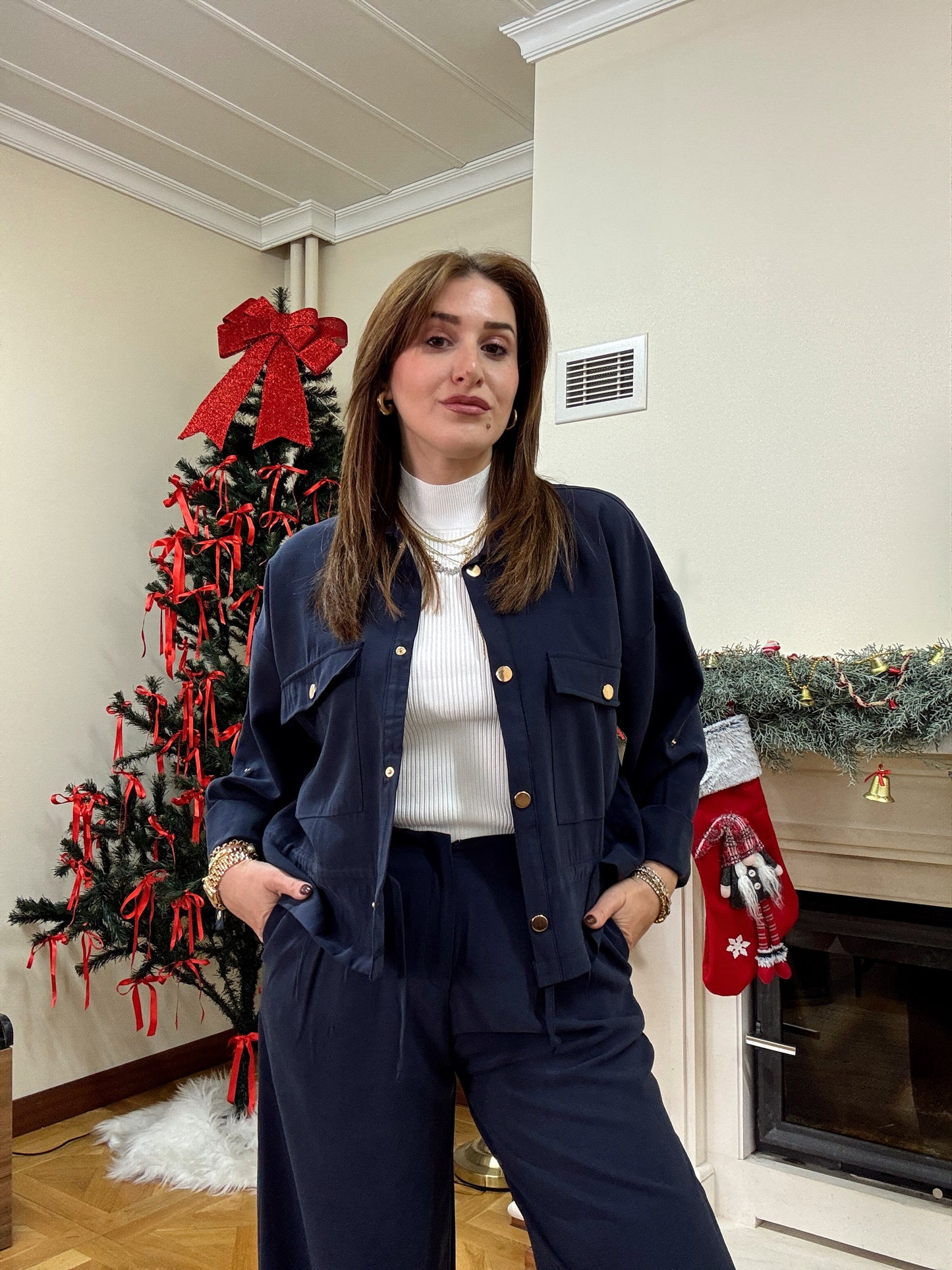 Mandela gold düğmeli ikili takım-LACİVERT