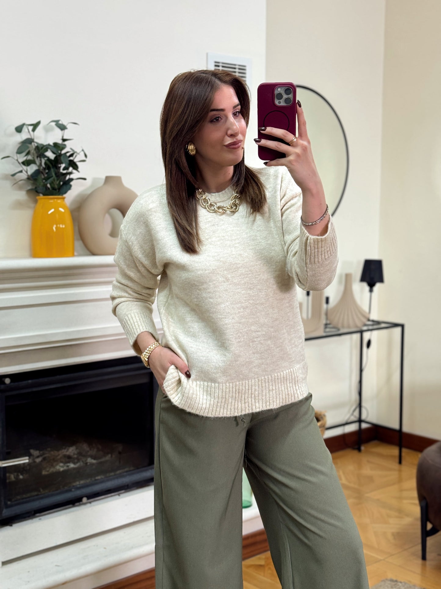 Yumoş simit yaka kazak-BEJ