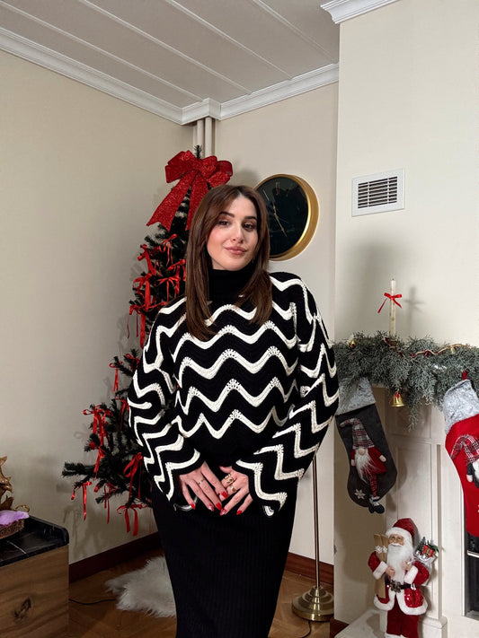 Balıkçı Yaka Dalgalı Takım-SİYAH