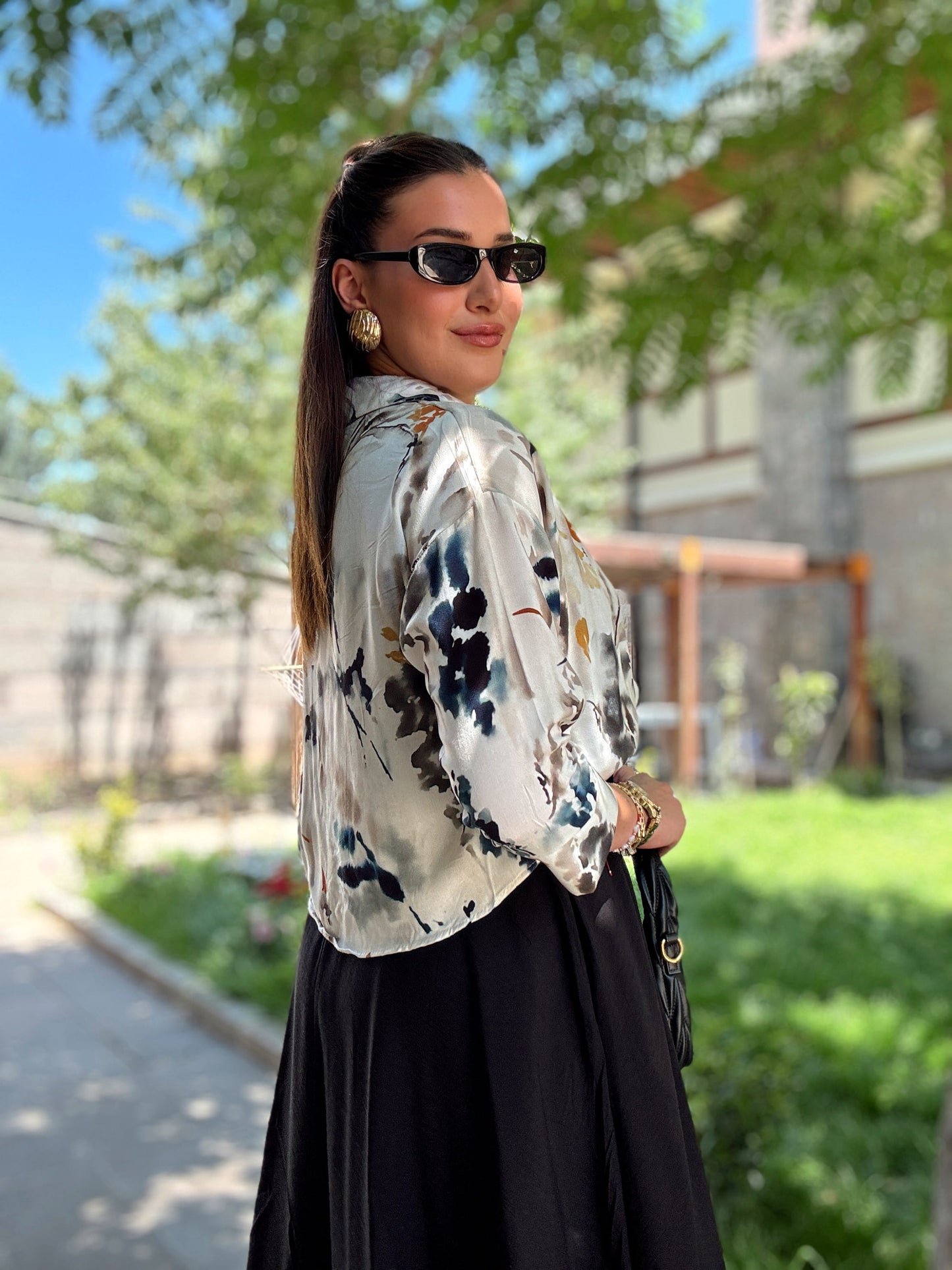 Batik desen gömlekli elbise Siyah
