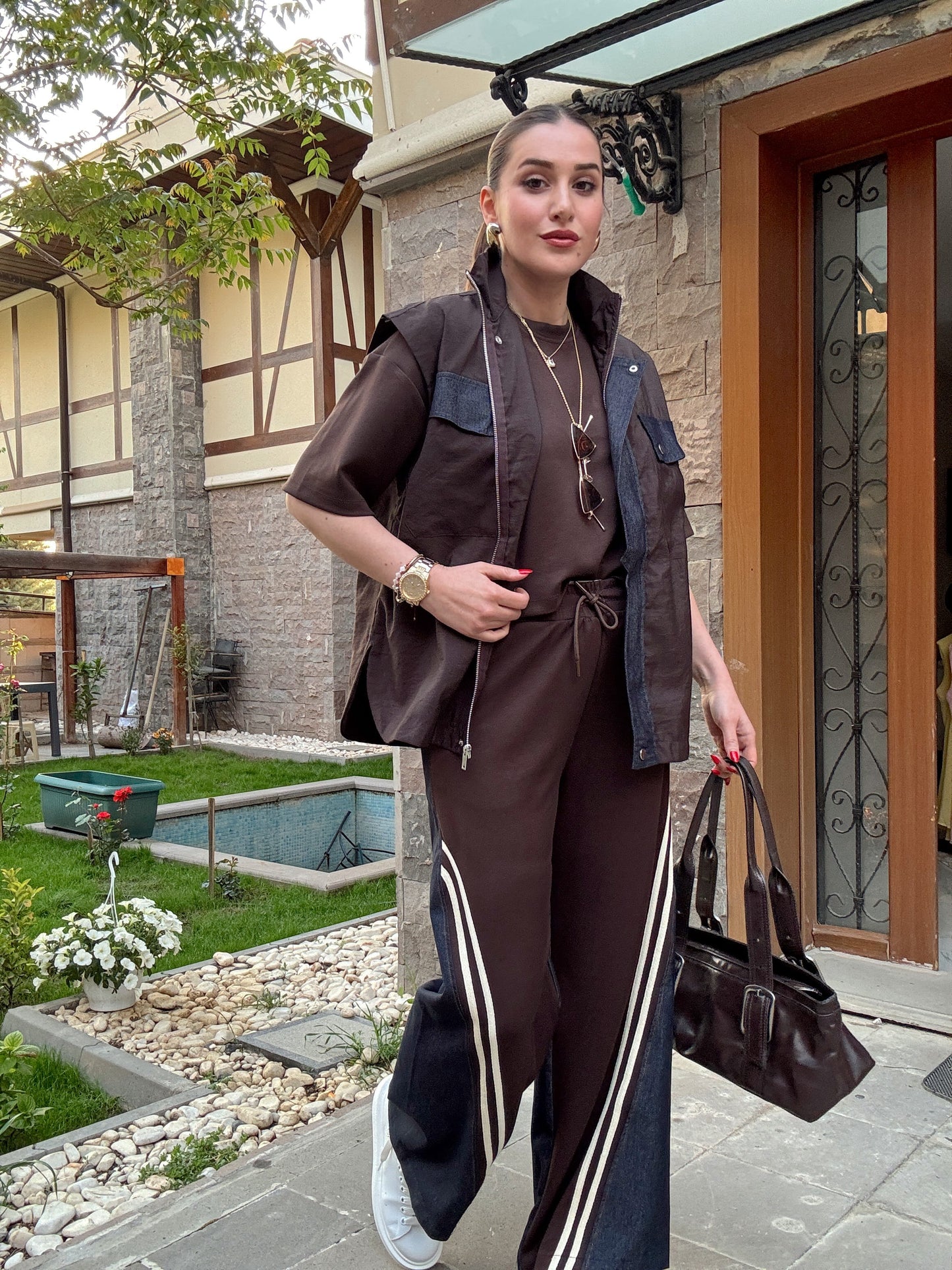 Cep Garnili 3 parça Takım Kahve