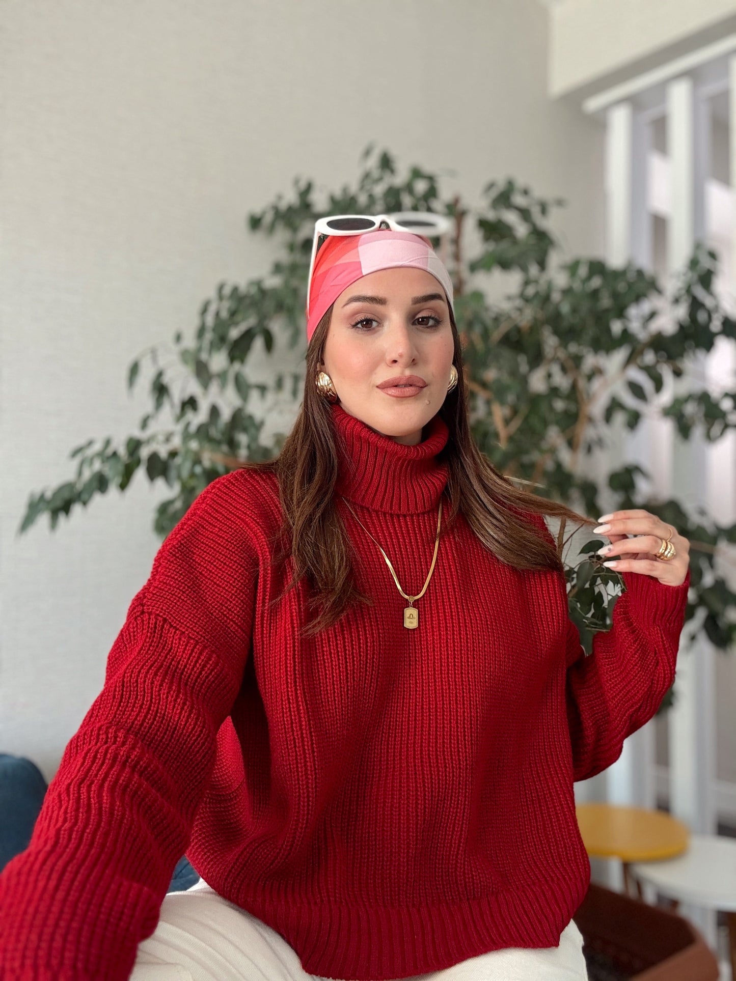 Balıkçı Yaka Selanik Örgü Kazak KIRMIZI