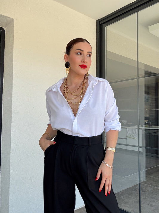 Kol detaylı poplin gömlek BEYAZ