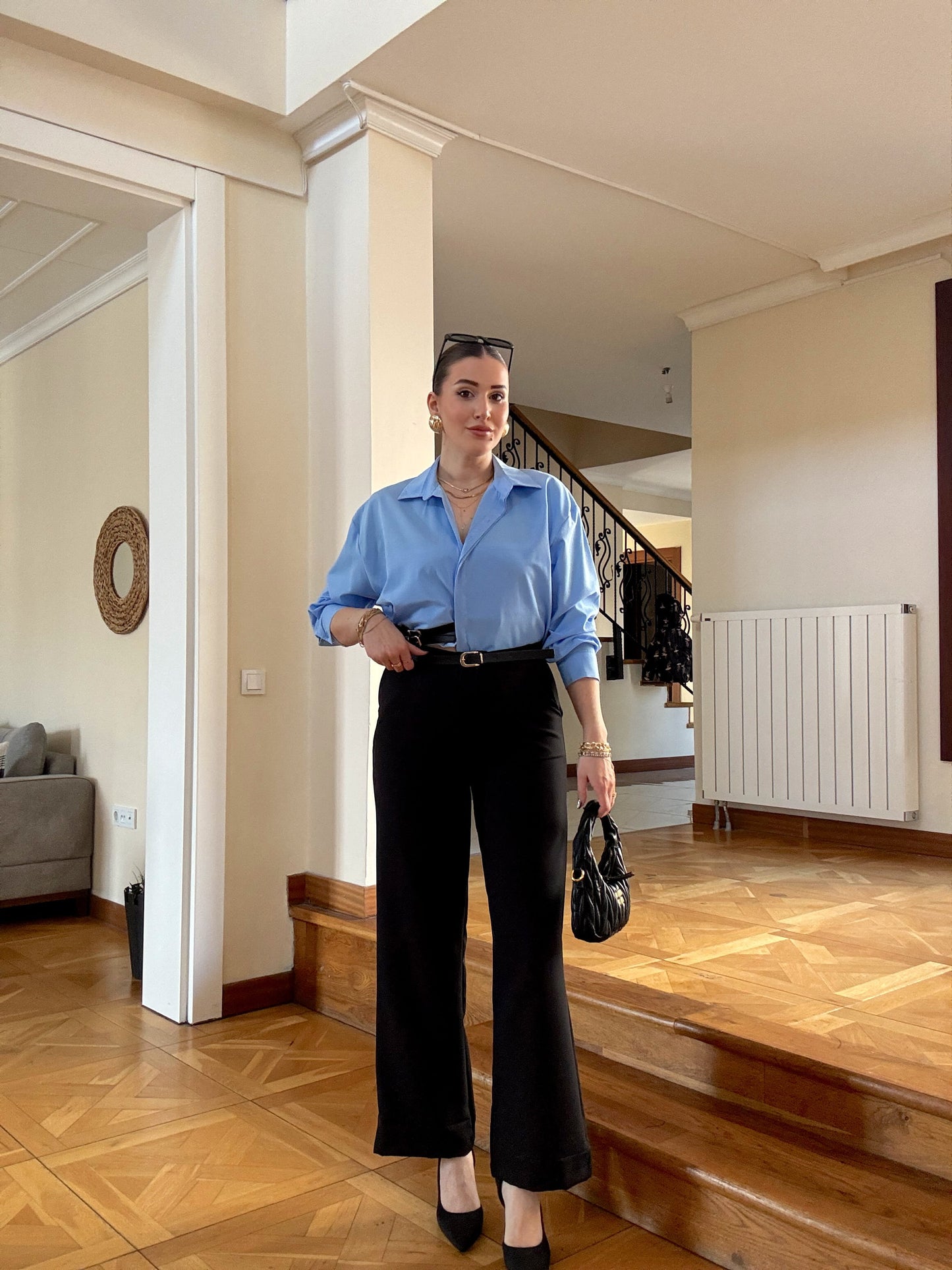 Kemerli premium kumaş pantolon Siyah