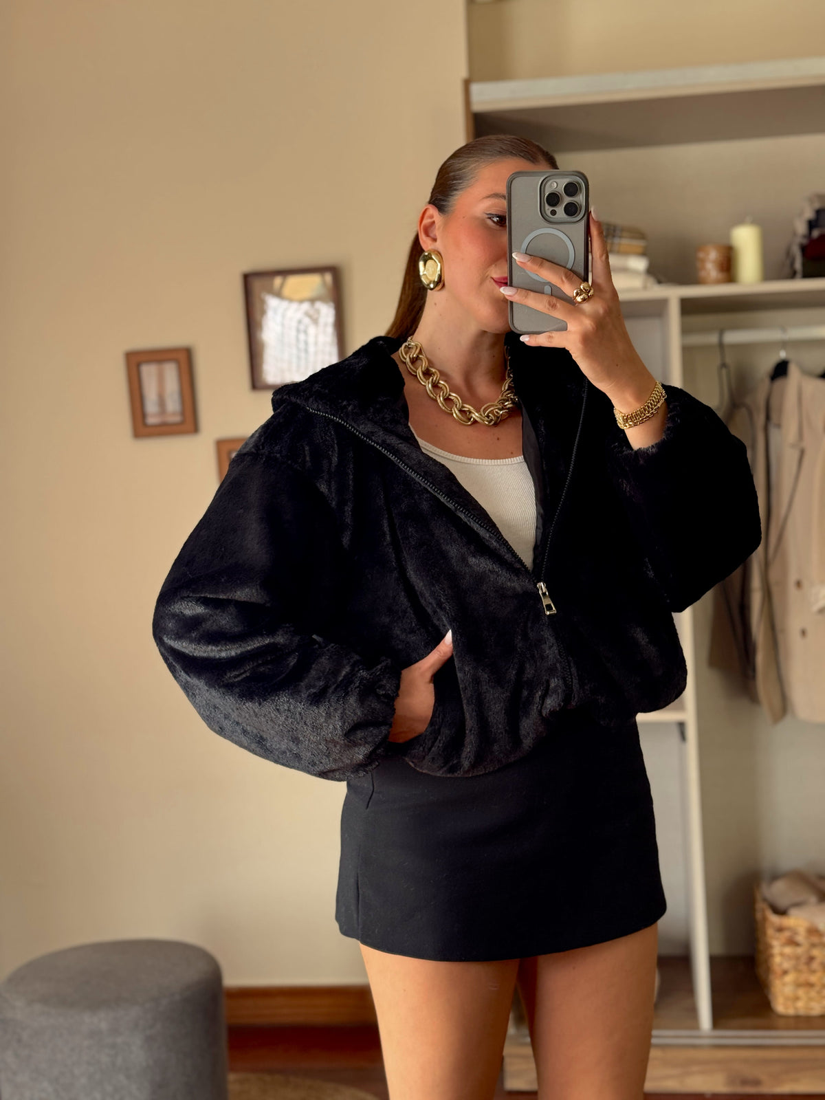Kapüşonlu Fermuarlı Sakal kumaş Sweatshirt Siyah