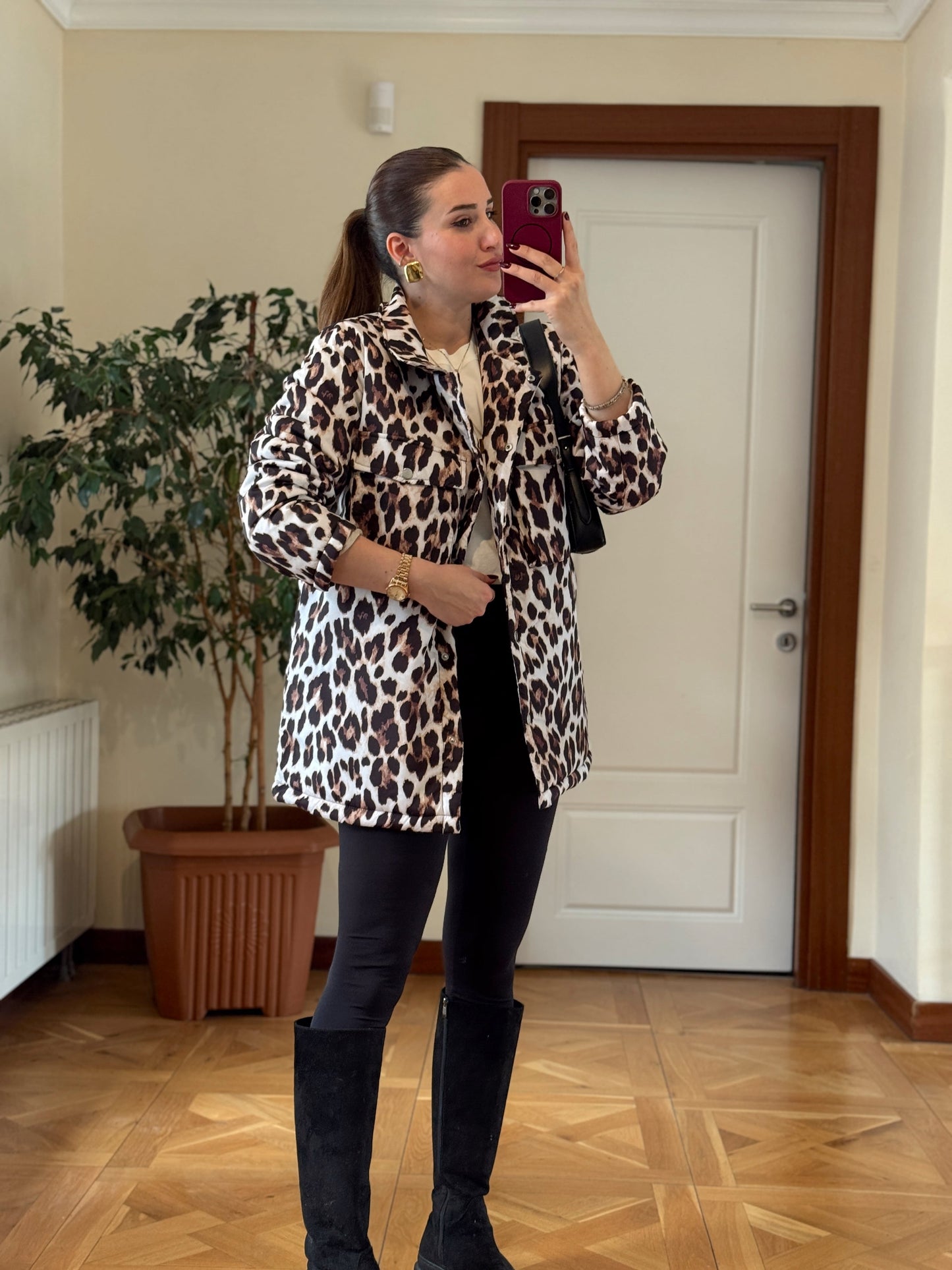 Leopar Desen Astarlı Mont - LEOPAR