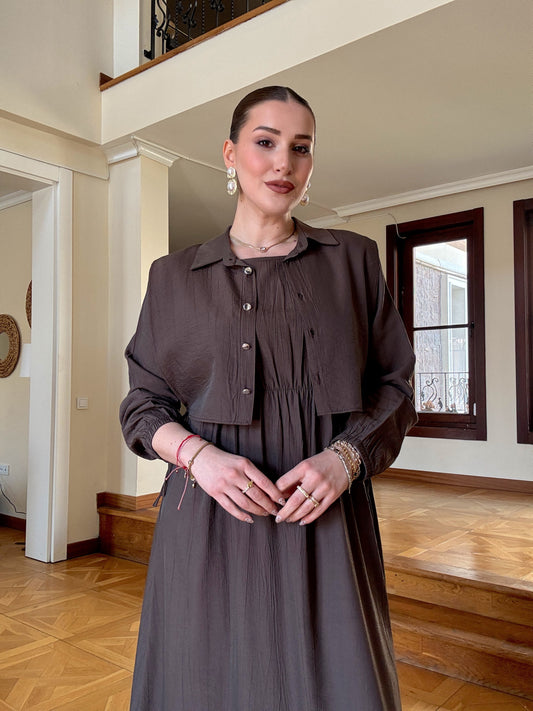 Bağlamalı iki parça tensel takım Kahve