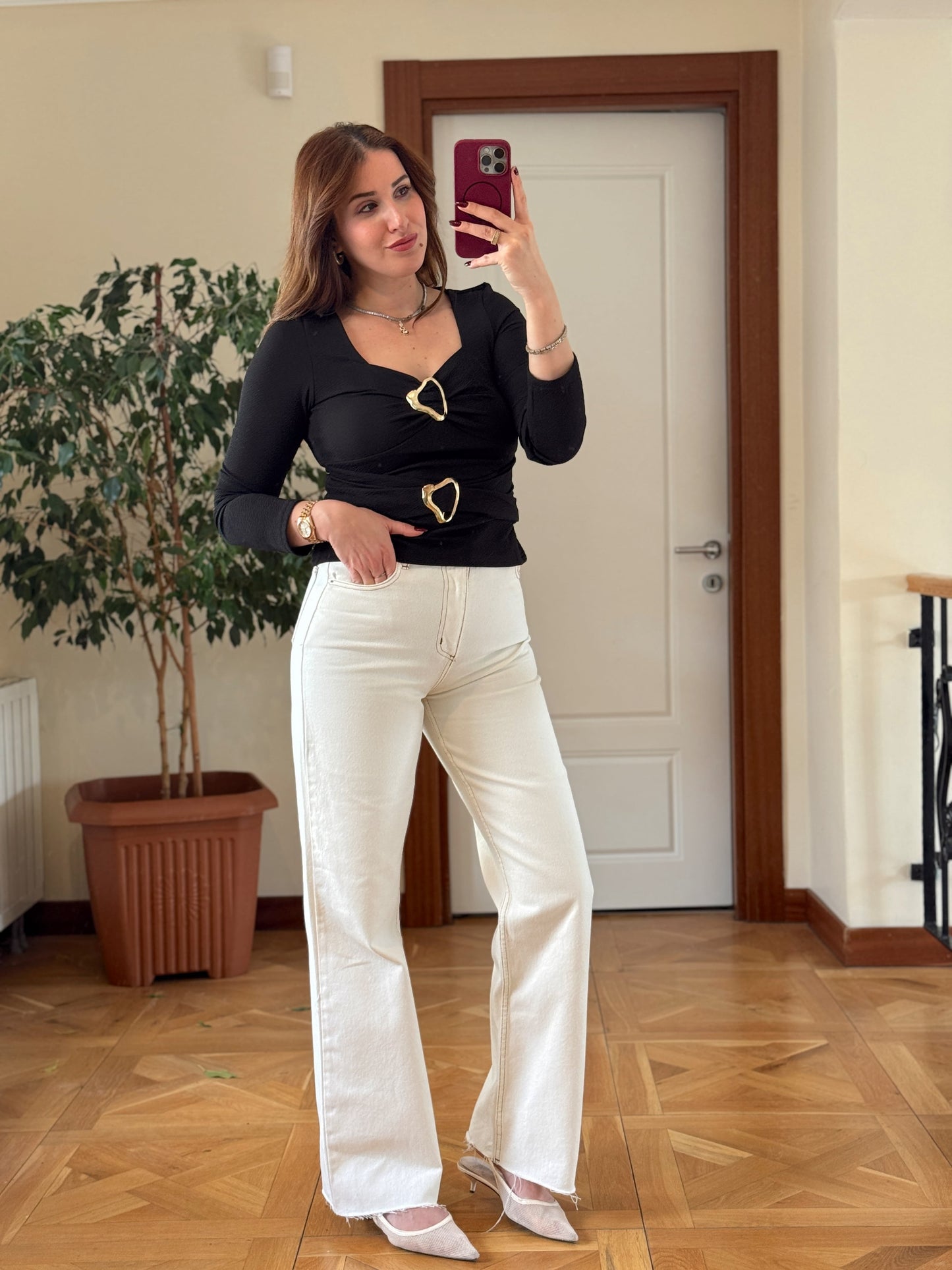 Çift tokalı bluz-SİYAH