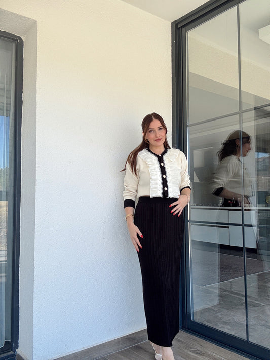 Manolya incili etekli ikili takım SİYAH