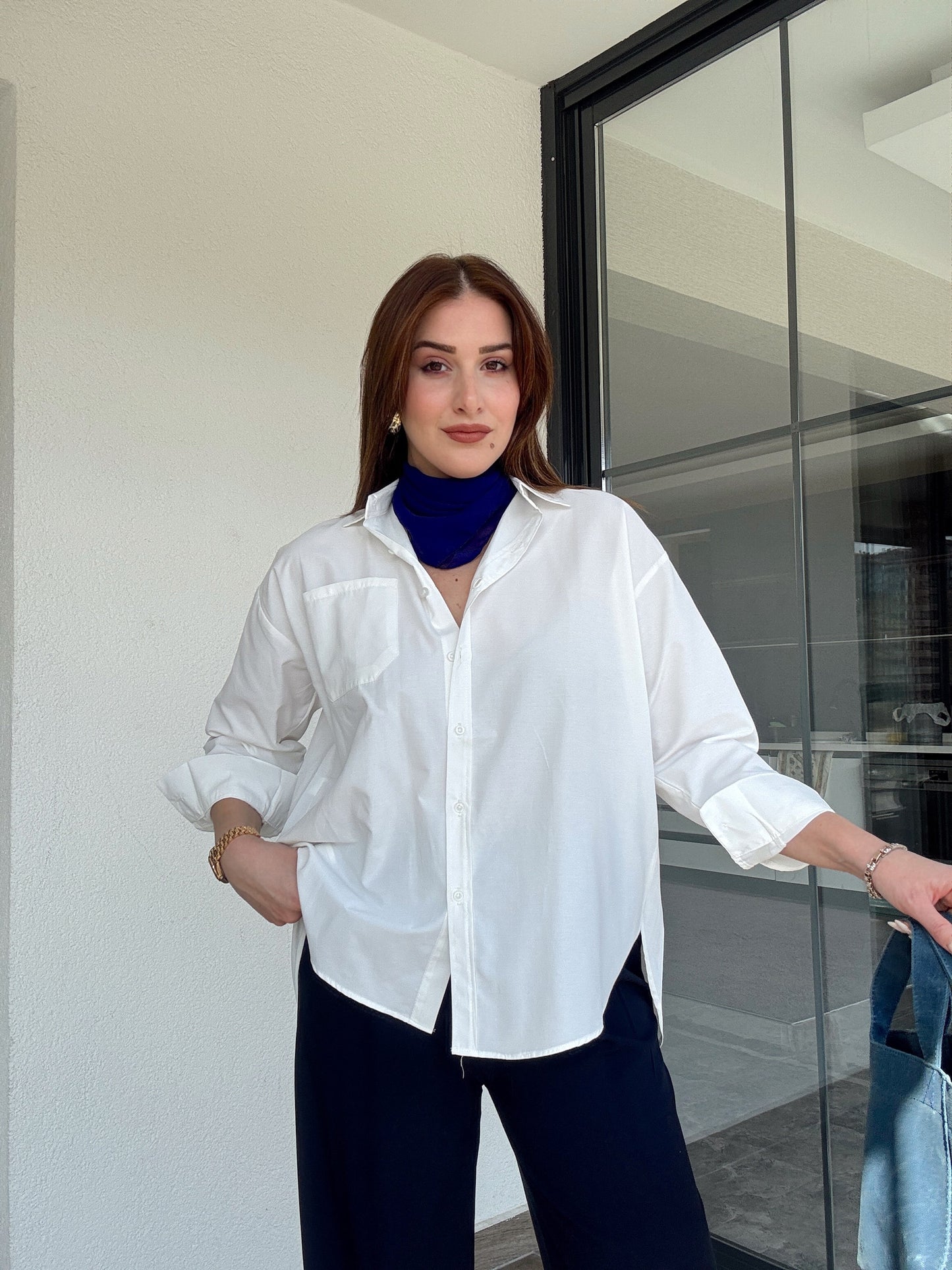 Uzun kol basic gömlek-BEYAZ