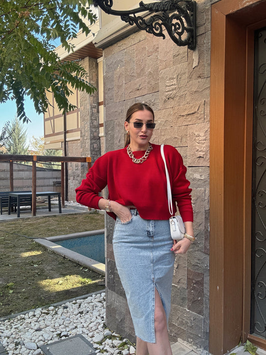 Basic Crop Kazak - KIRMIZI