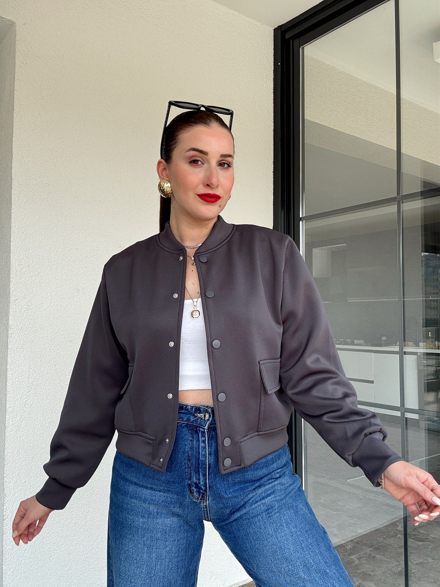 Scuba kumaş astarlı bomber ceket ANTRASİT