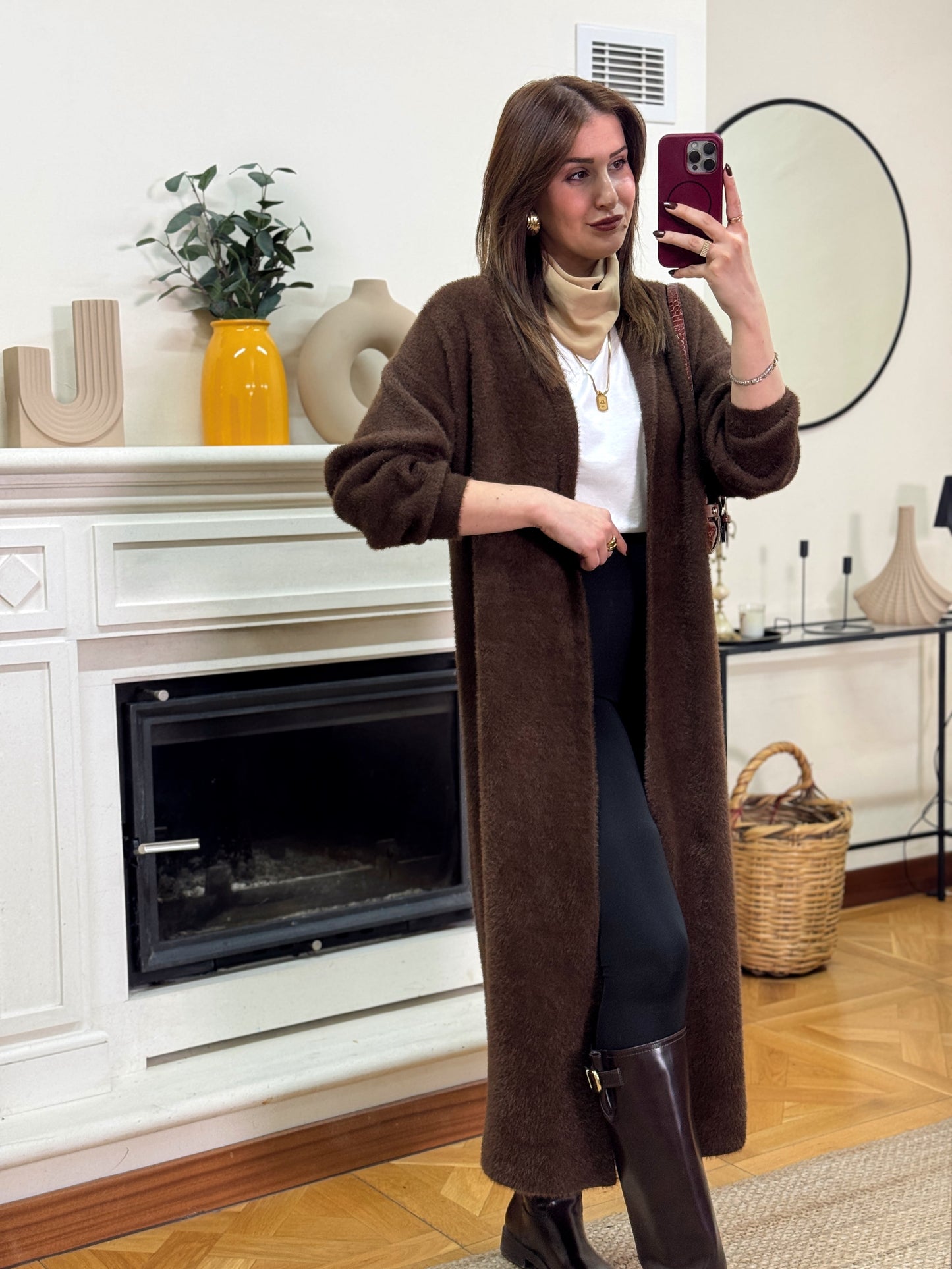 Premium uzun sakal kumaş hırka-KAHVERENGİ