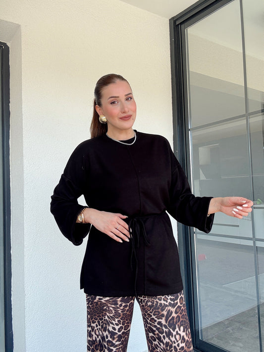 Modal kumaş duble kol tunik-SİYAH