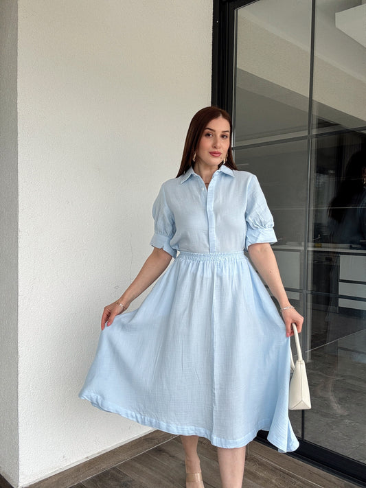 Müslin Kumaş Etekli Takım Mavi