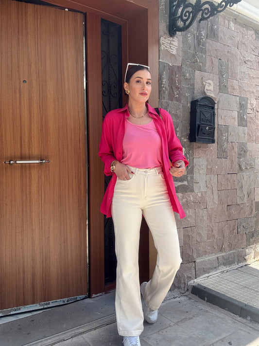 Bol paça relax likralı palazzo pantolon BEJ