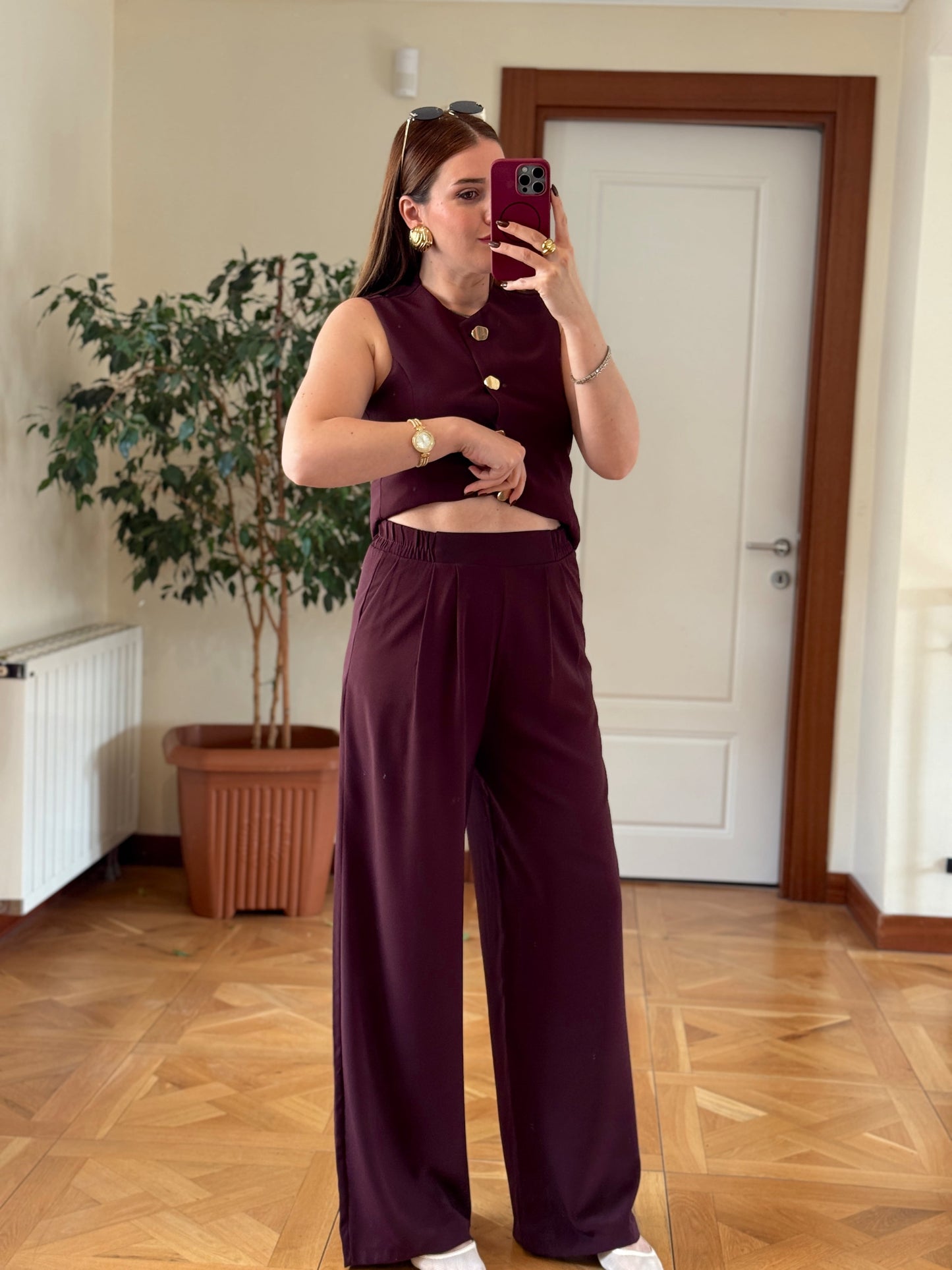 NATALİ Gold düğme ikili takım MÜRDÜM