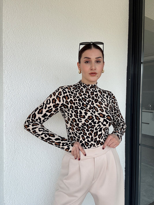 Büzgülü Balıkçı Yaka Ottoman Bluz - LEOPAR