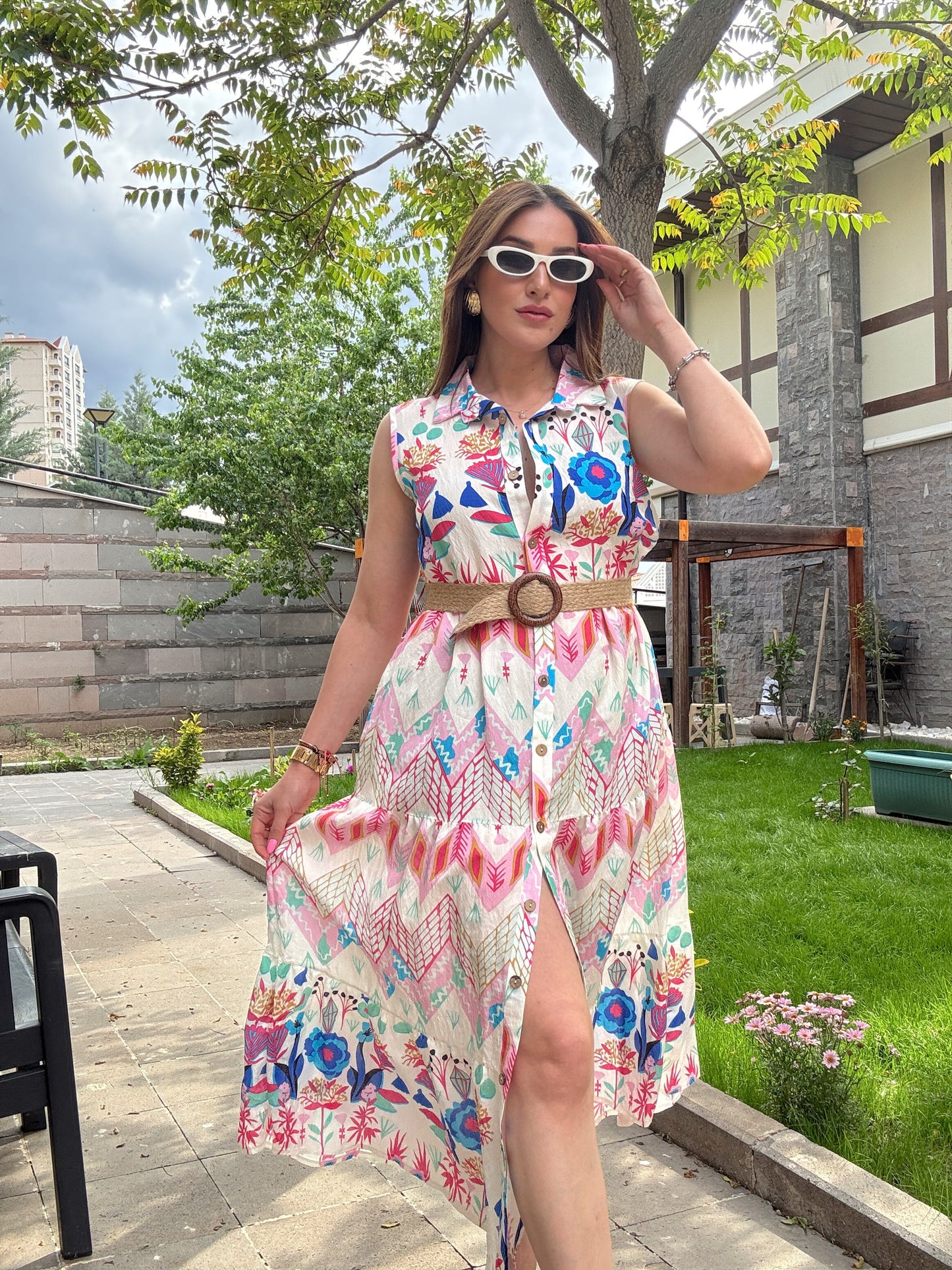 Alaçatı Kemerli Elbise Pembe