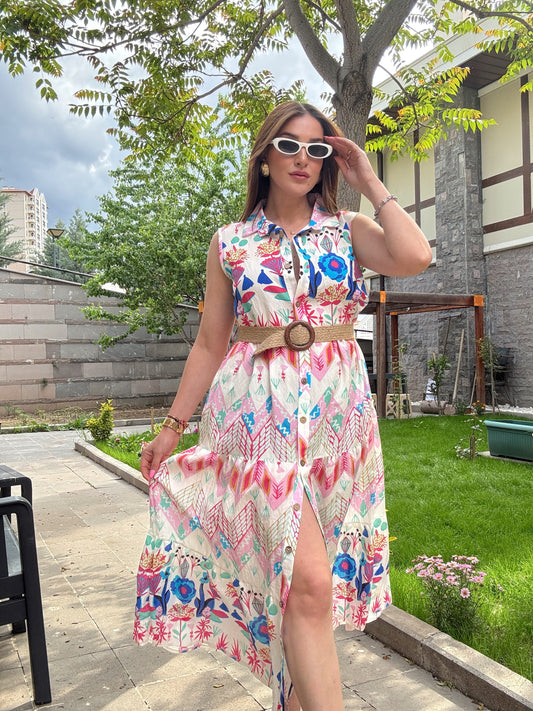 Alaçatı Kemerli Elbise Pembe