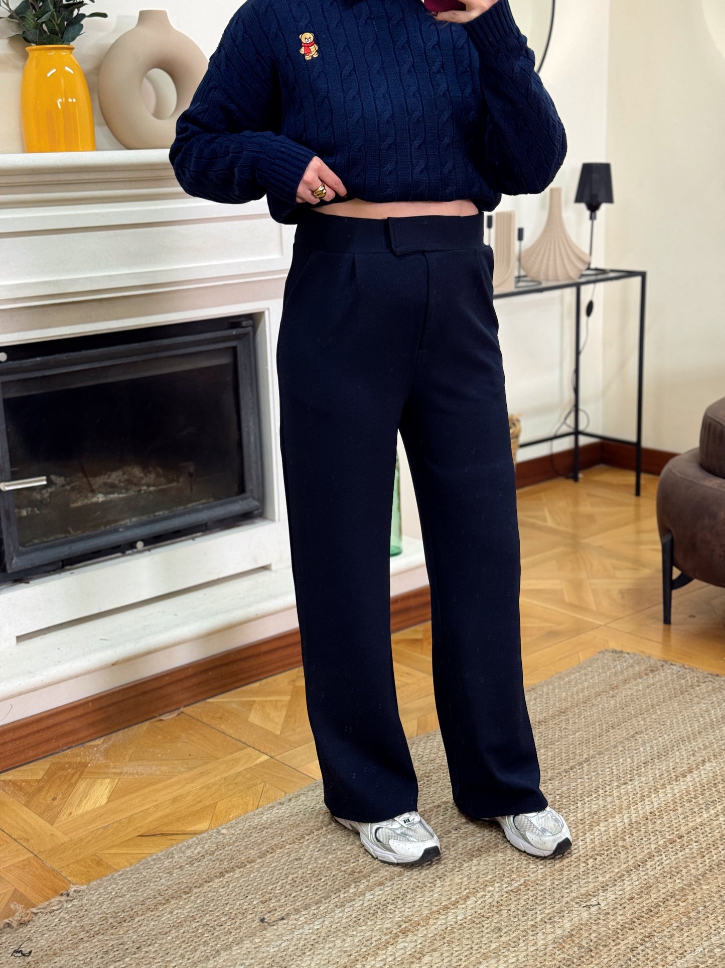 Krep kumaş cırtlı pantolon-LACİVERT