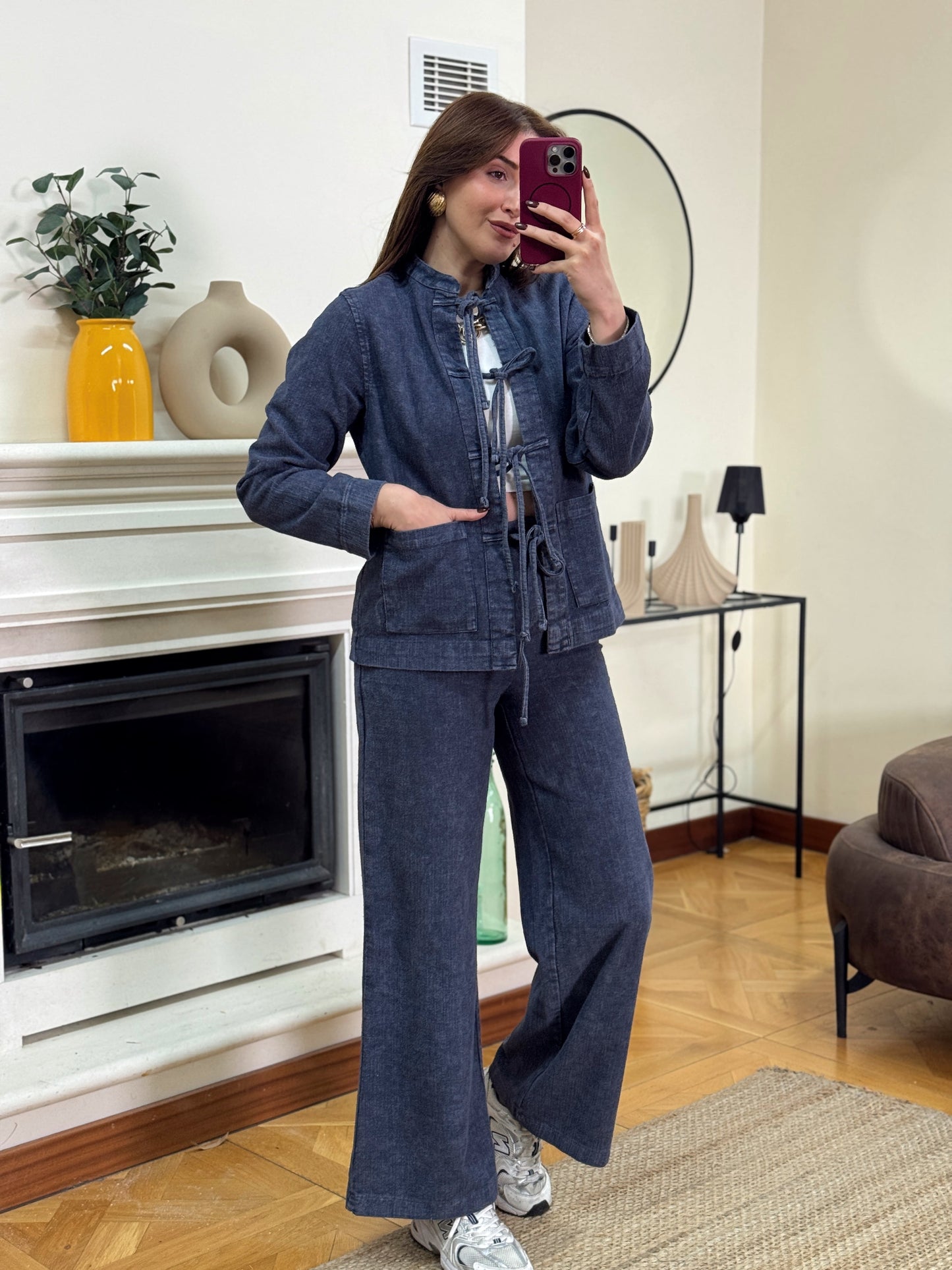 RUFFY bağlamalı yıkamalı gabardin ikili takım ANTRASİT