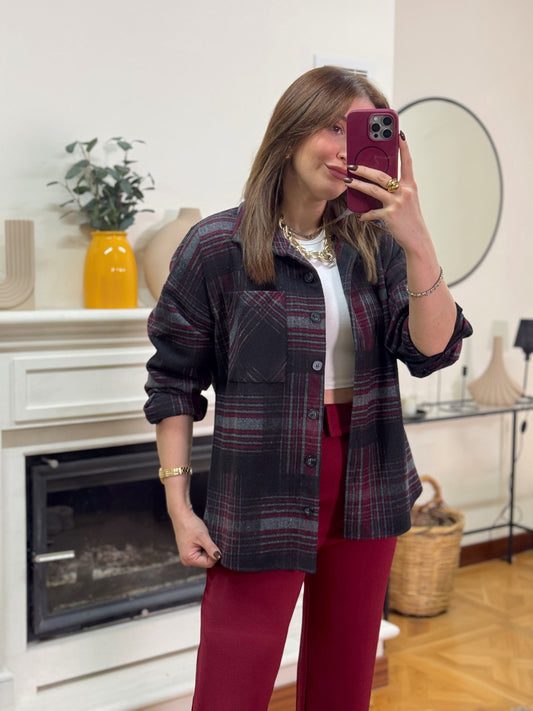 Ekose desen tek cepli gömlek BORDO