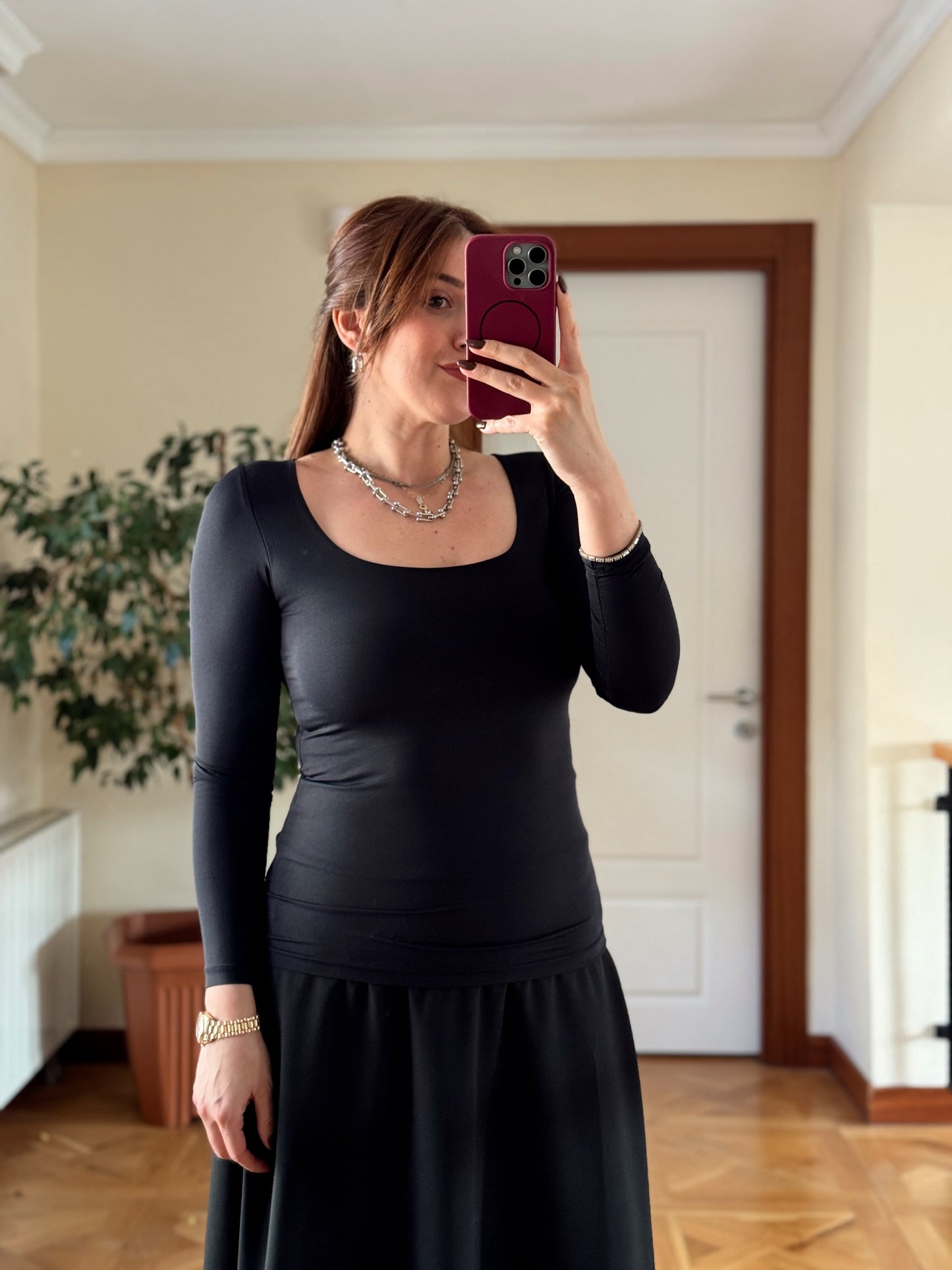 Kare yaka uzun kol bluz-SİYAH