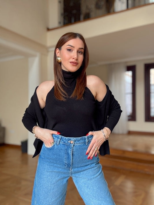 Halter yaka tek parça ceket-SİYAH