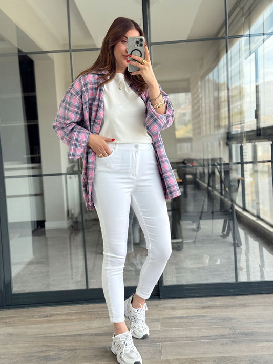 Likralı dar paça melina jean BEYAZ