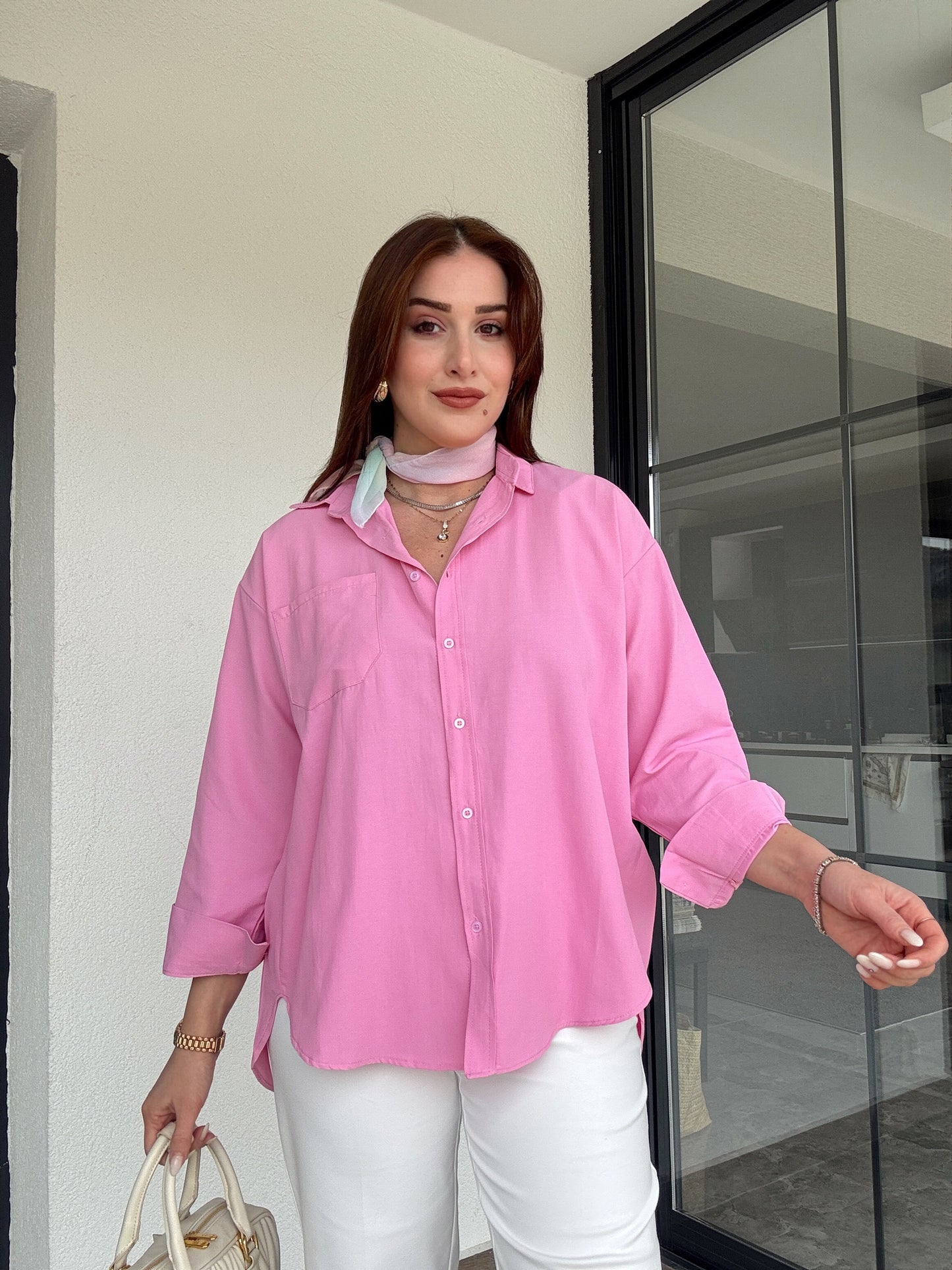Uzun kol basic gömlek-PEMBE