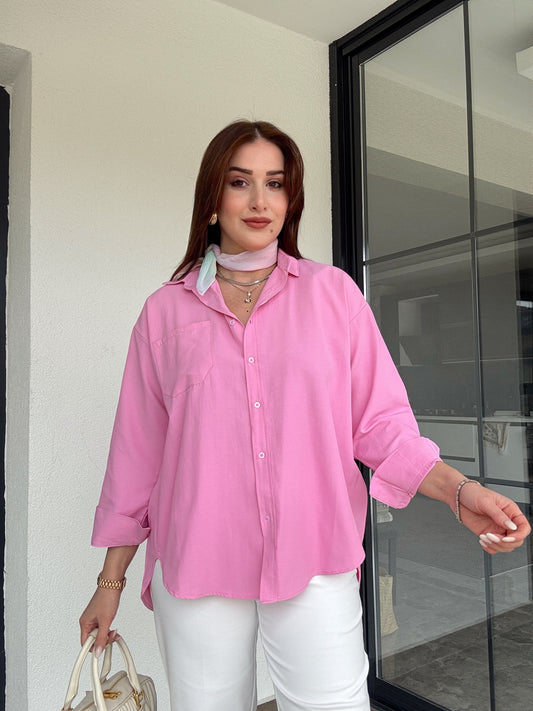 Uzun kol basic gömlek-PEMBE