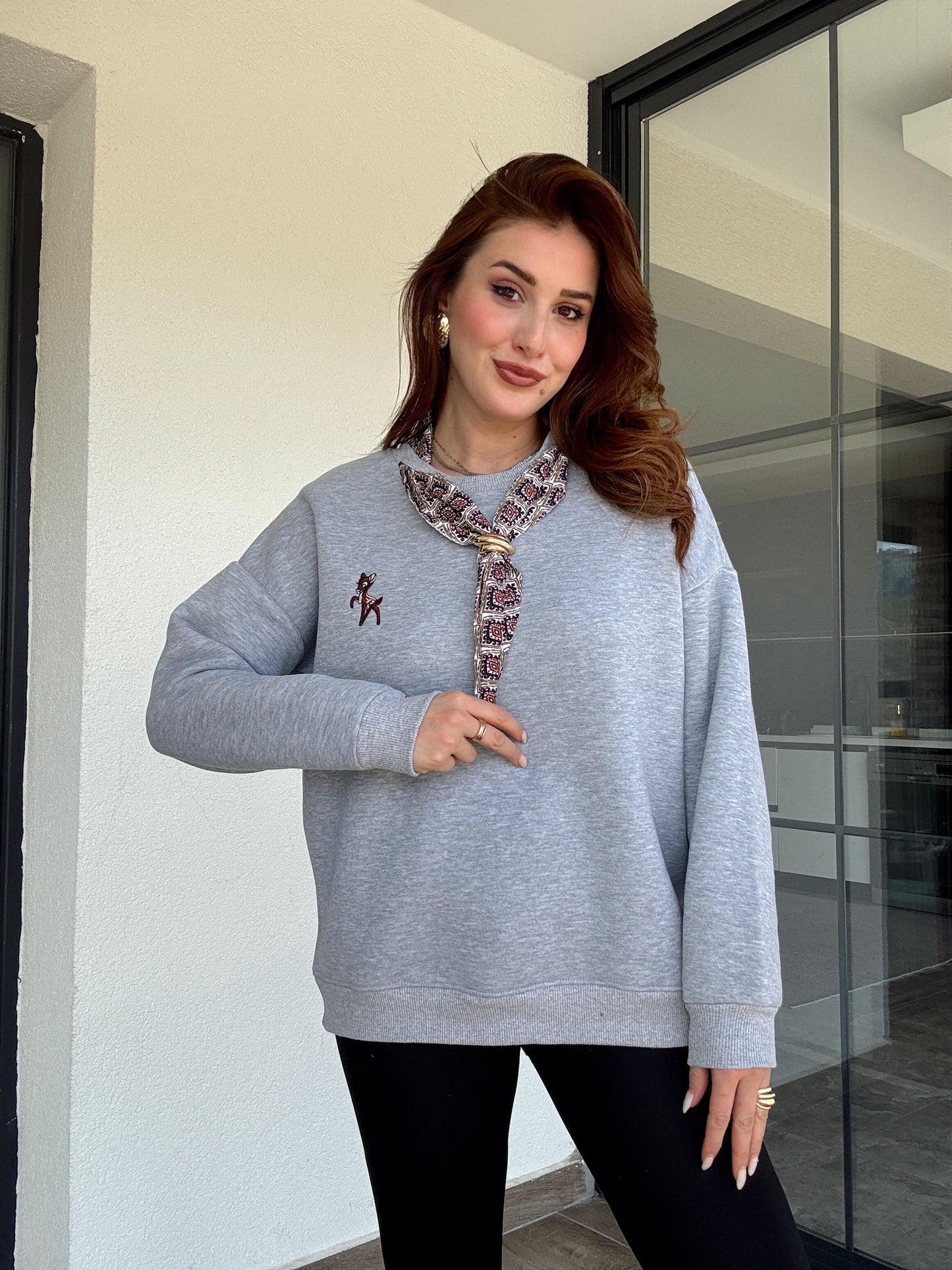 Üç iplik şal yaka sweat-GRİ