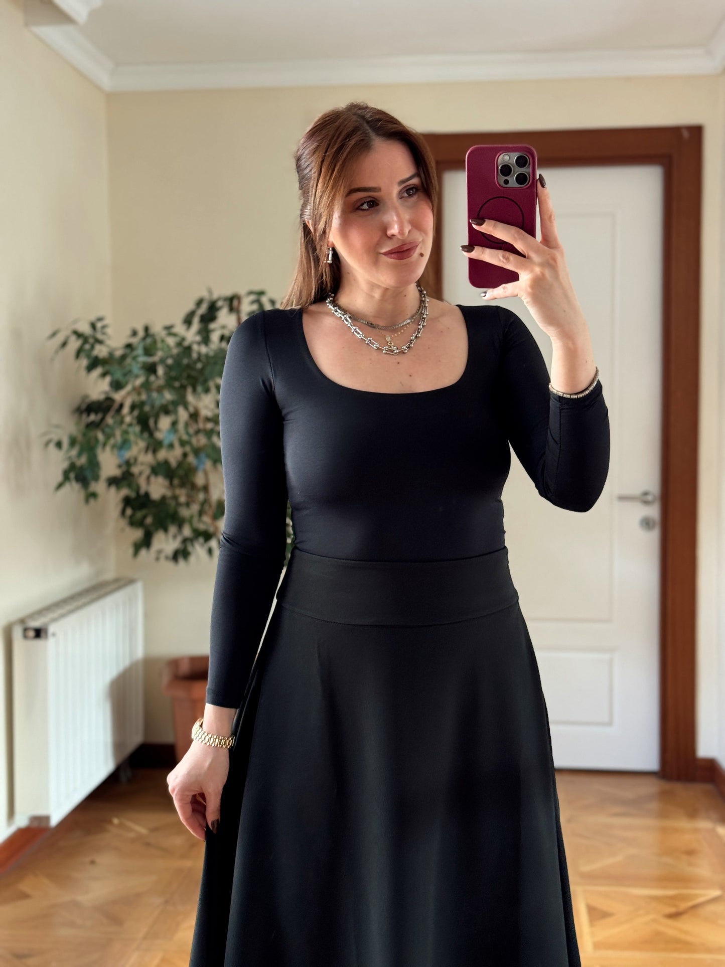 Kare yaka uzun kol bluz-SİYAH