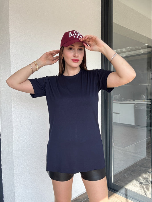 Viskon Sıfır Yaka Kısa Kol Tişört - LACİVERT