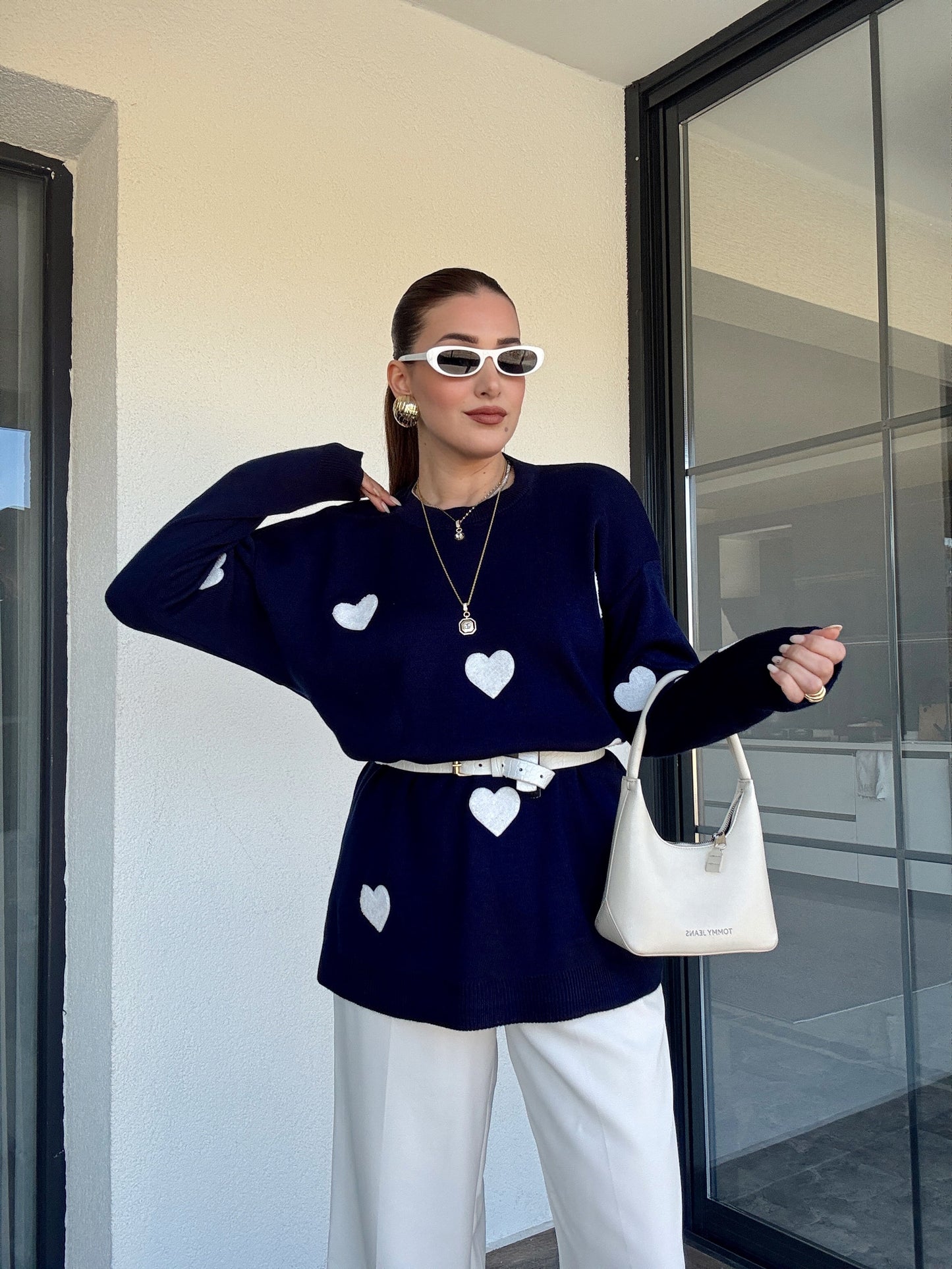 Kalp İşleme Triko Kazak - LACİVERT