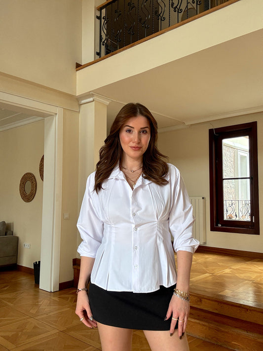 Önü pileli gömlek Beyaz