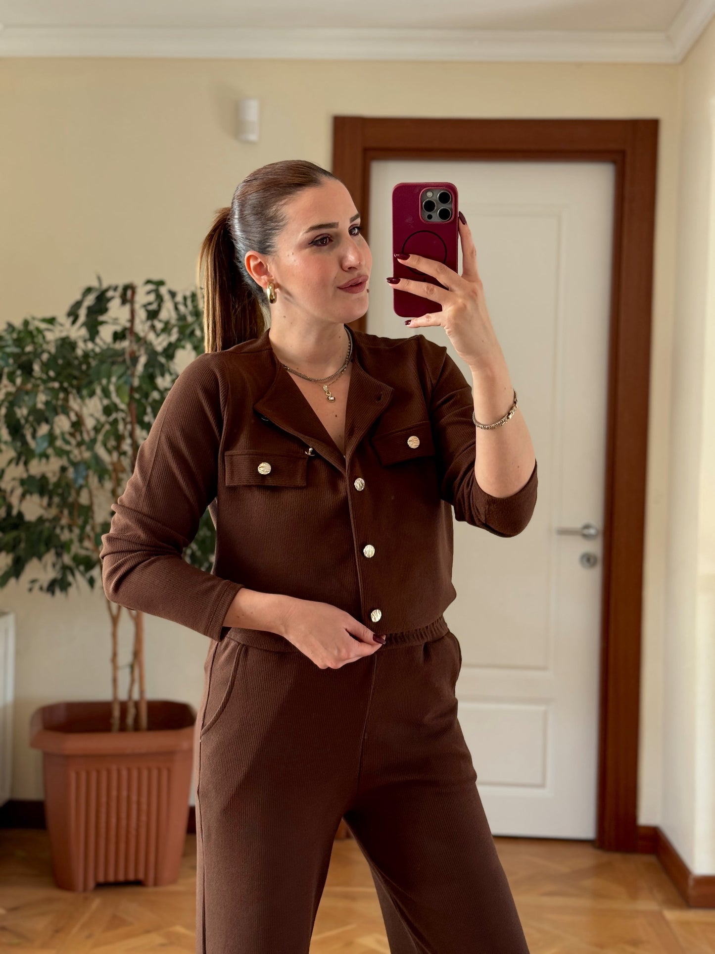 Paça gold düğmeli selanik takım KAHVERENGİ