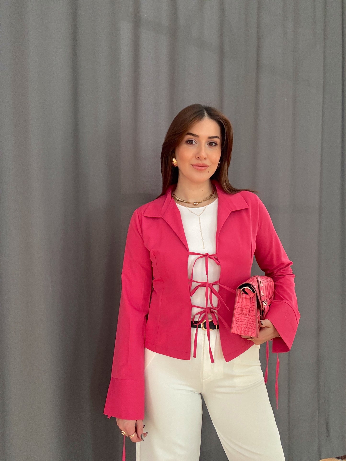 Bağlama Detaylı Bluz-PEMBE