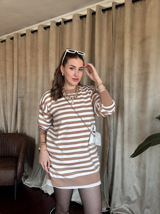 İki Renk İnce Çizgili Kazak CAMEL