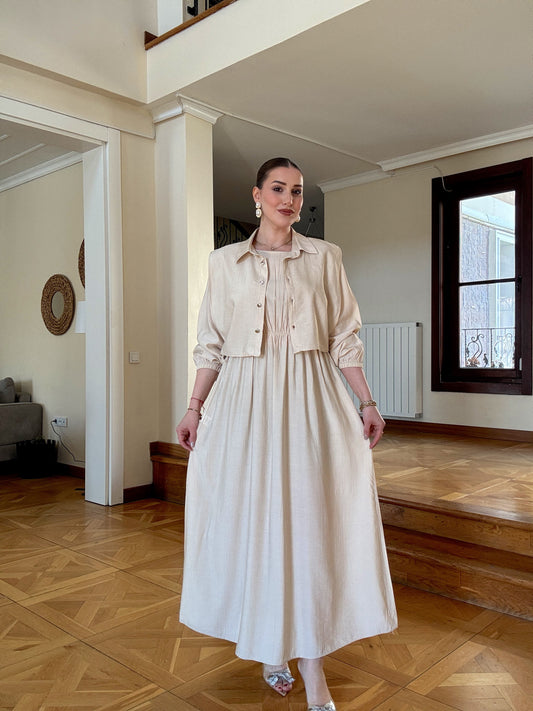 Bağlamalı iki parça tensel takım Bej