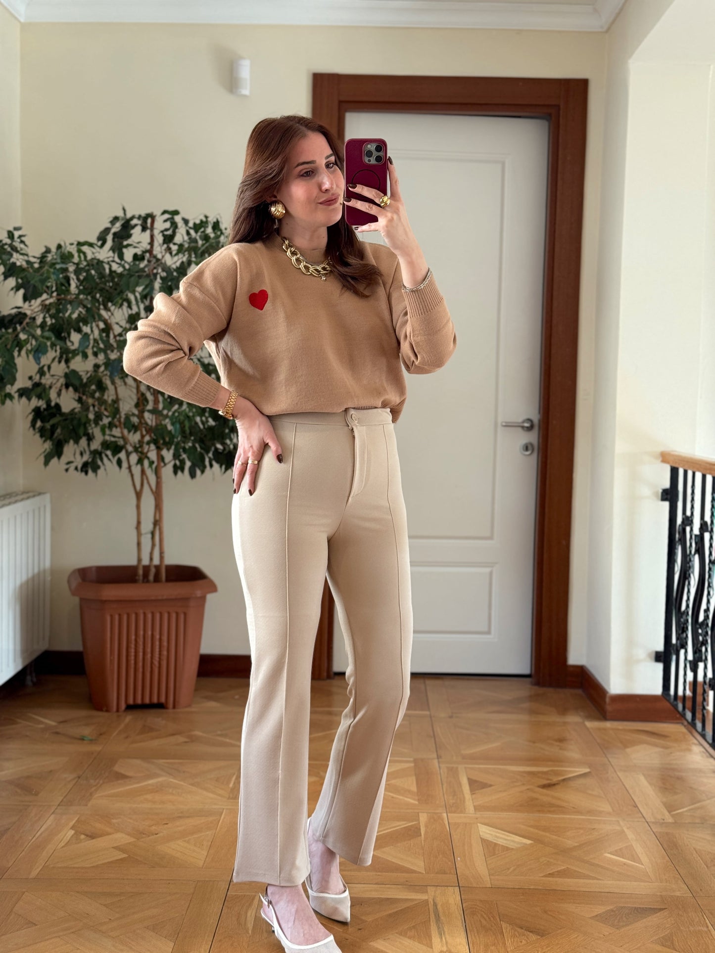 Krep kumaş çimalı pantolon-TAŞ