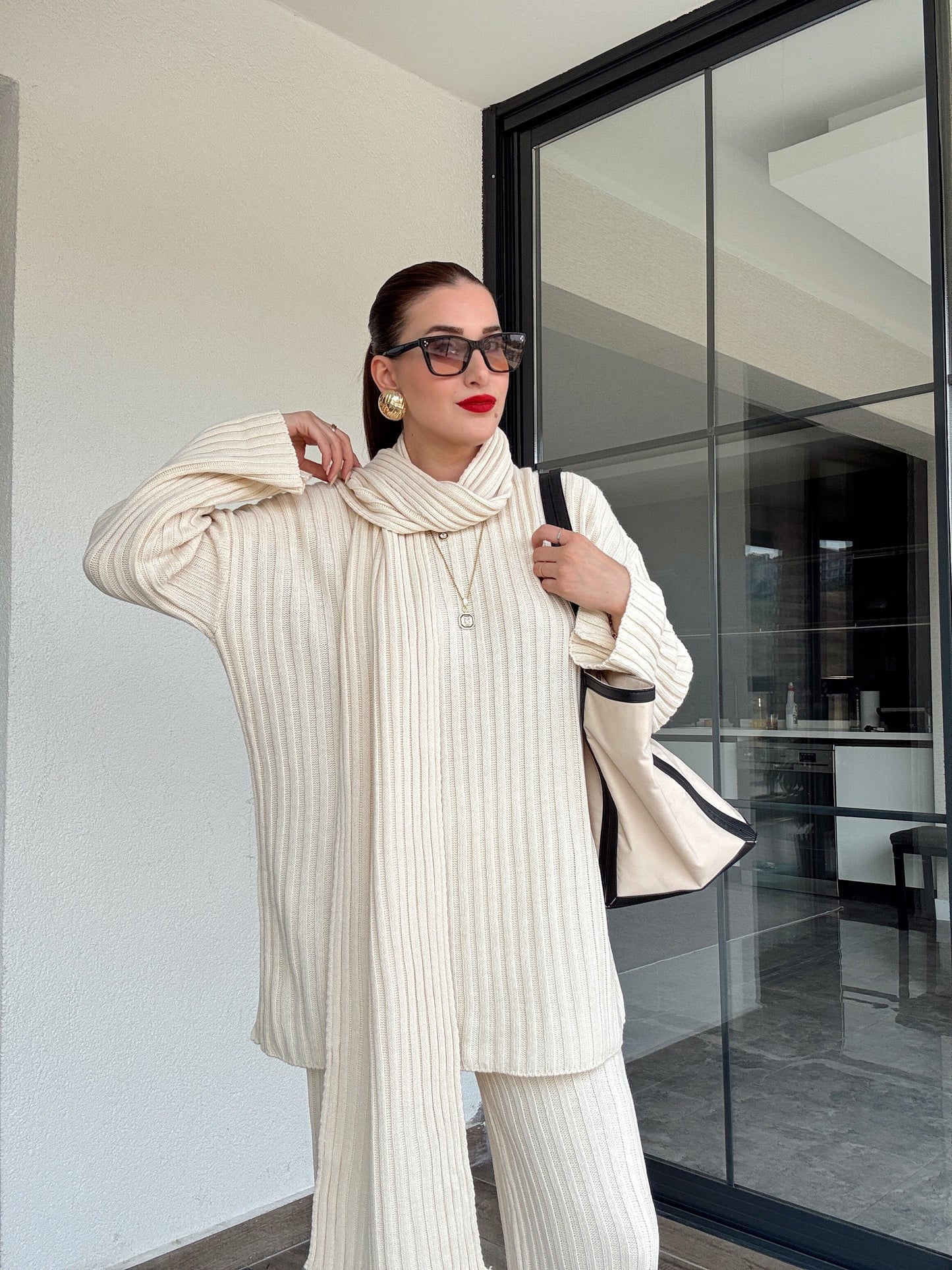 Şallı triko takım-LATTE