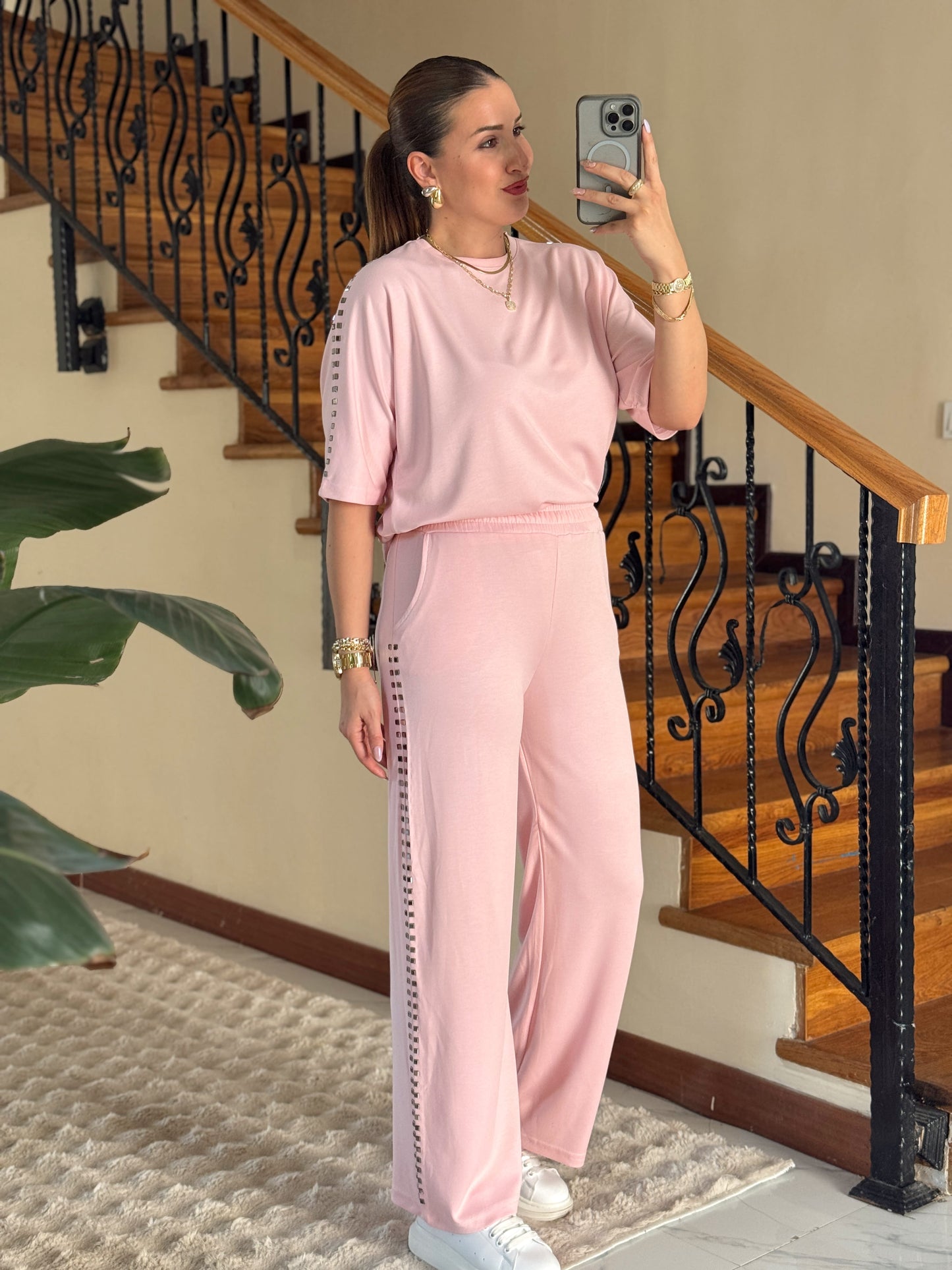 MORİNO taşlı oysh modal takım PEMBE