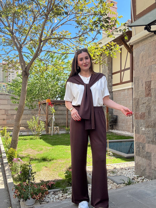3 Parça Bağlama detaylı Takım Kahve