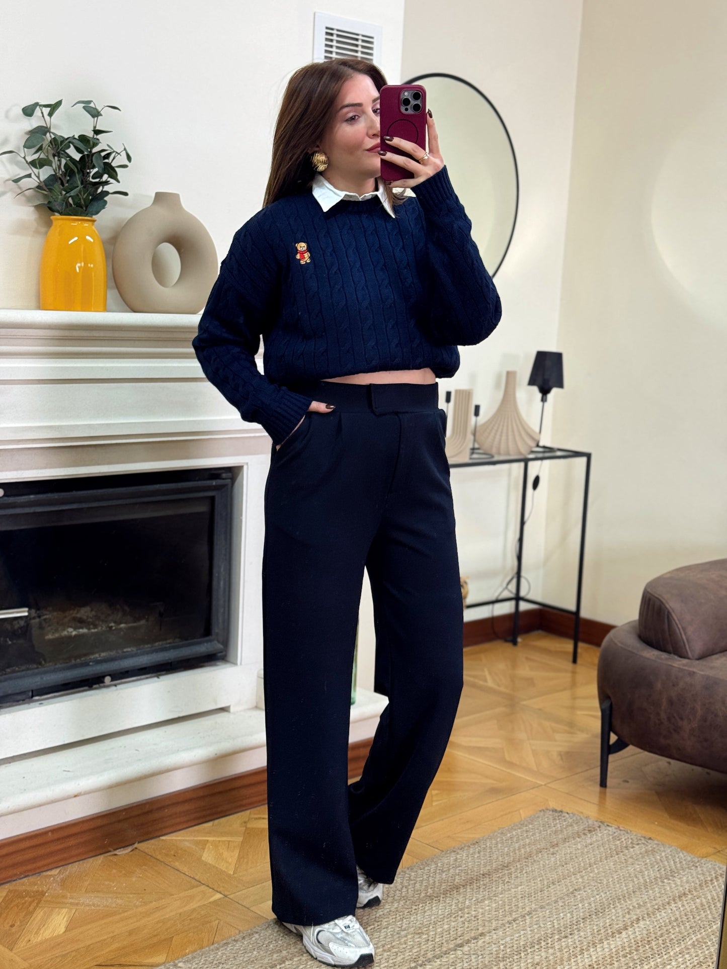 Krep kumaş cırtlı pantolon-LACİVERT