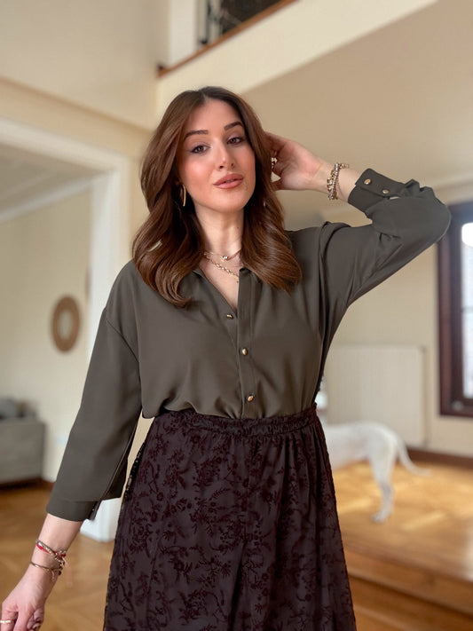 Geniş Manşetli Gömlek - ACI KAHVE