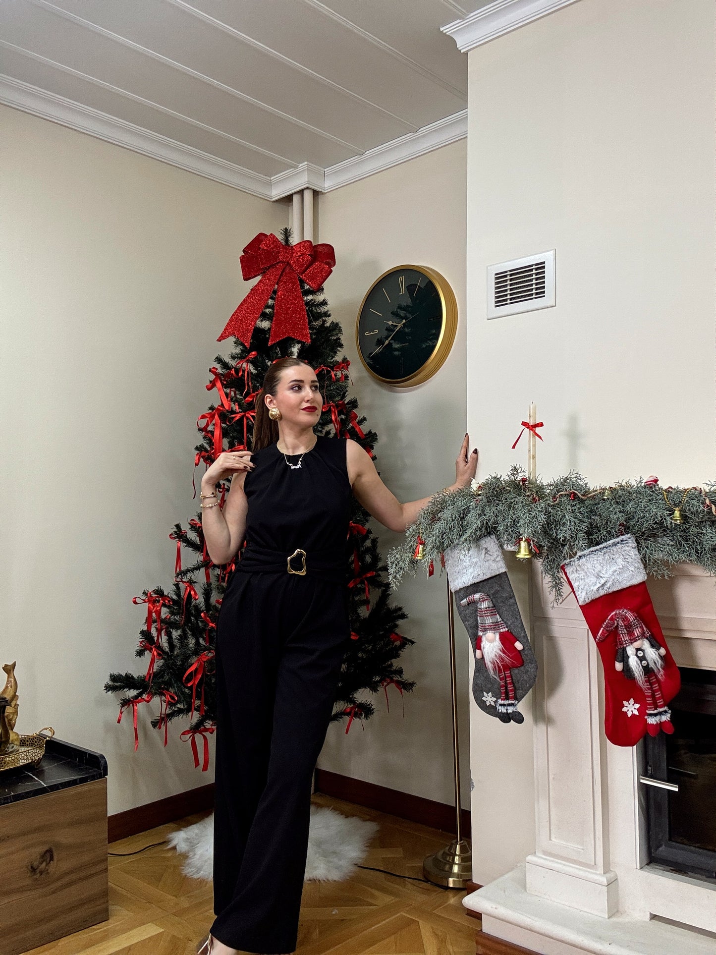 PARİS gold tokalı premium tulum-SİYAH