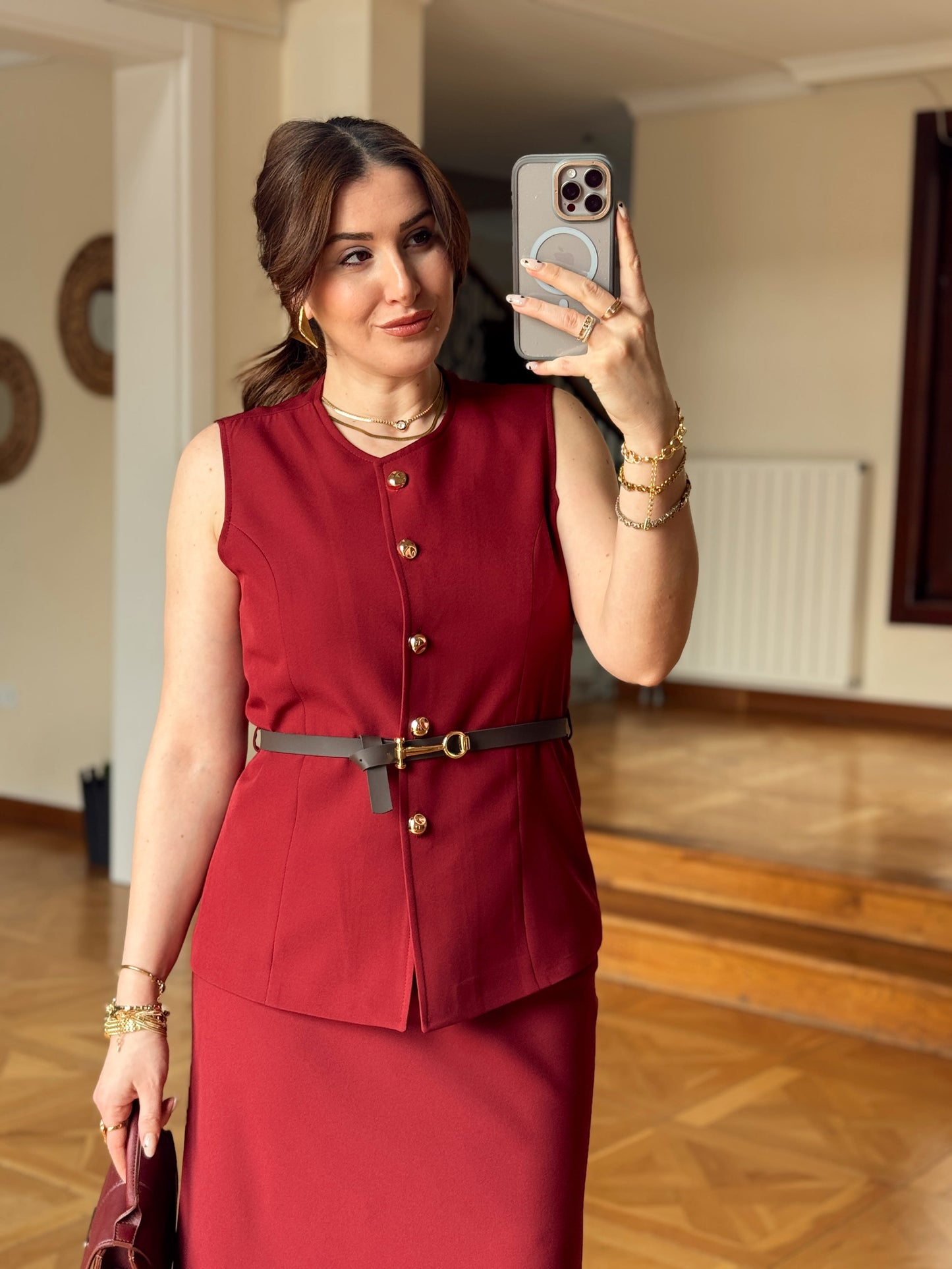 TORİNO Kemerli Yelek-BORDO