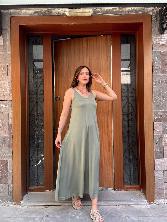 Modal kumaş lastik askılı elbise HAKİ